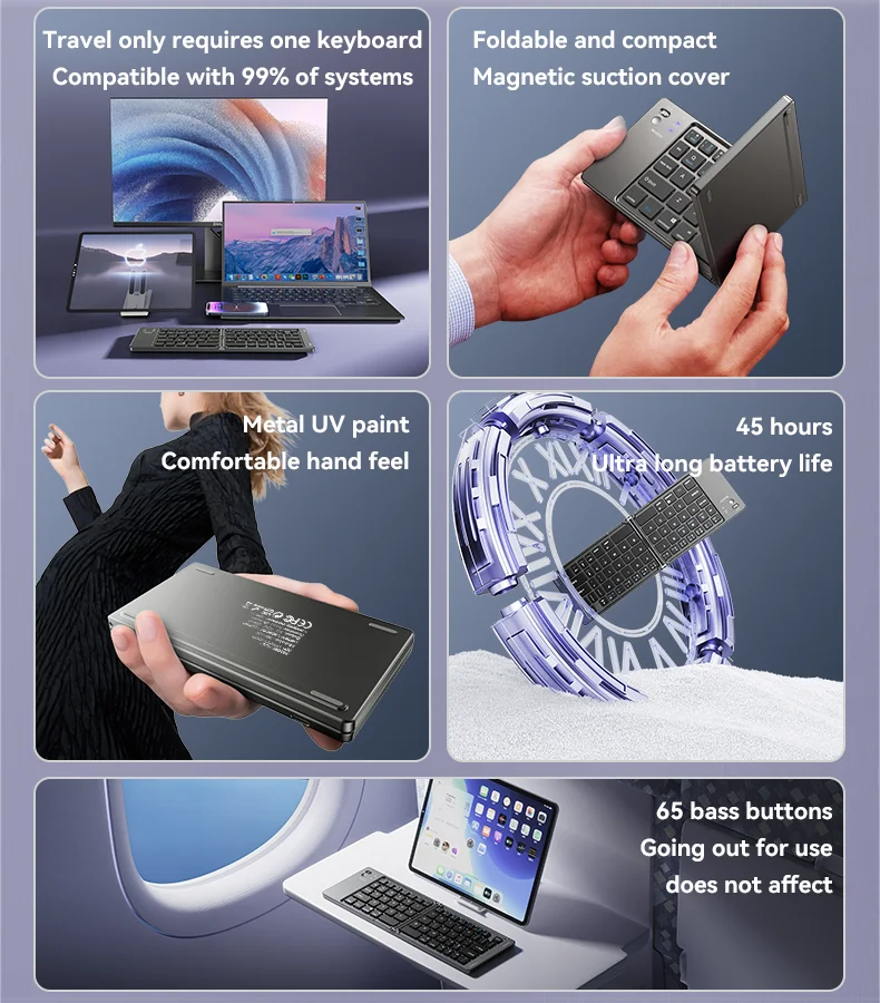 Yesido BT5.0 65 Bass Buttons Magnetic Ultra Long Battery Life BT Folding Small Keyboard