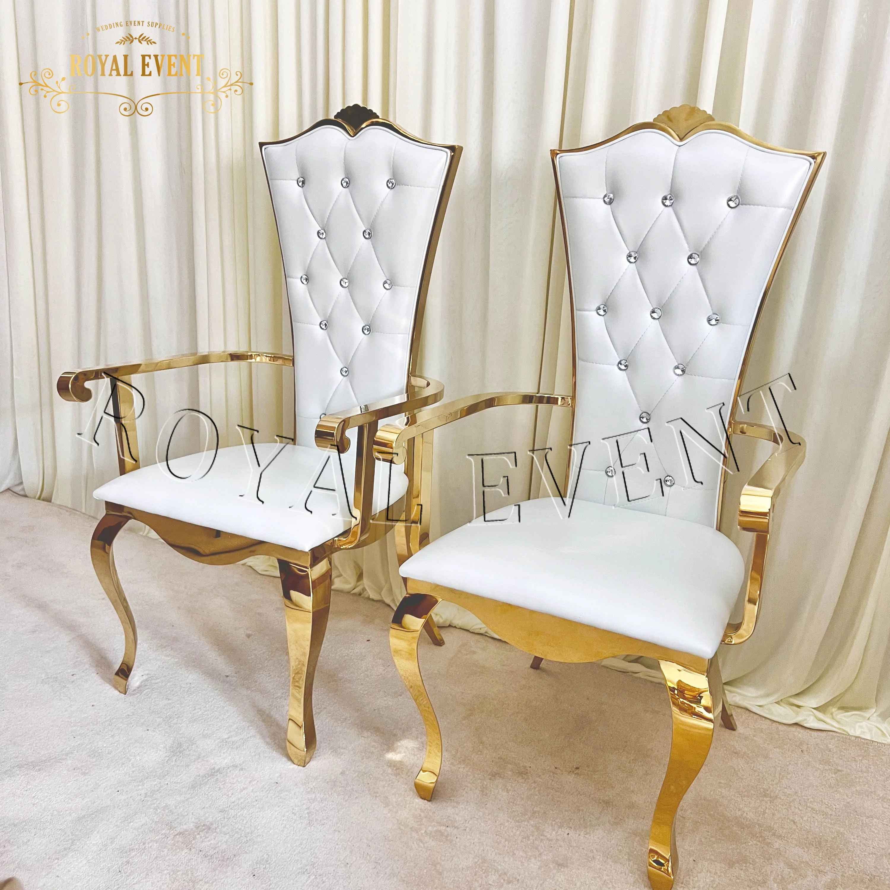 Luxury Gold Wedding Furniture Leather Chair Stainless Steel Armrest