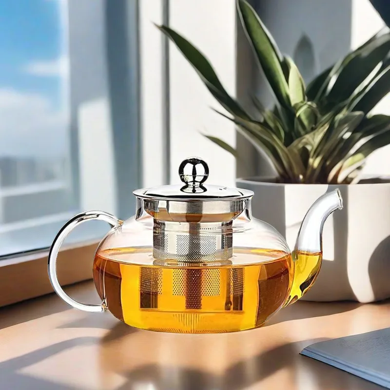Coffee Filter Tea Infuser Stainless Steel Micro Mesh Filter Net with High Quality Borosilicate Glass Teapot