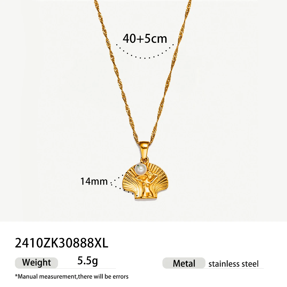 2025 New Arrival Fashion Pendant Chains Necklace Ocean Beach Shell Venus Pearl Charm Stainless Steel with Zircon for Women