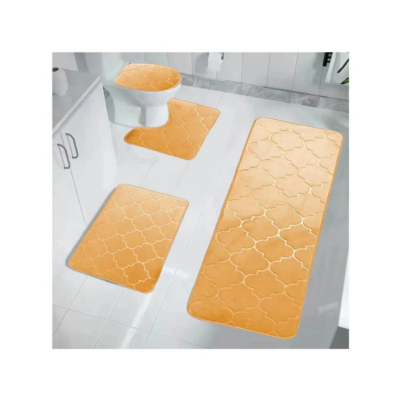 Classic Style 4-Piece Chenille Carpet Bath Rug Set Quick-Drying Polyester Non-Slip PVC Bottom Solid Toilet Mat Bathroom