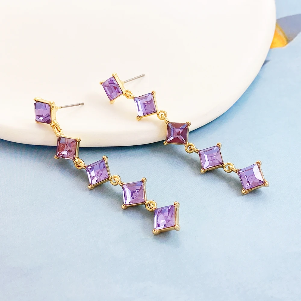 product fashionable jewelry long style purple tassel rhinestone shiny high end girl gift crystal womens fashionable earrings-3