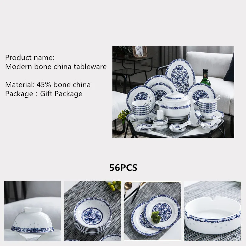 Dinner Set Porcelain Plate Modern Ceramic Tableware Set Creative Bone