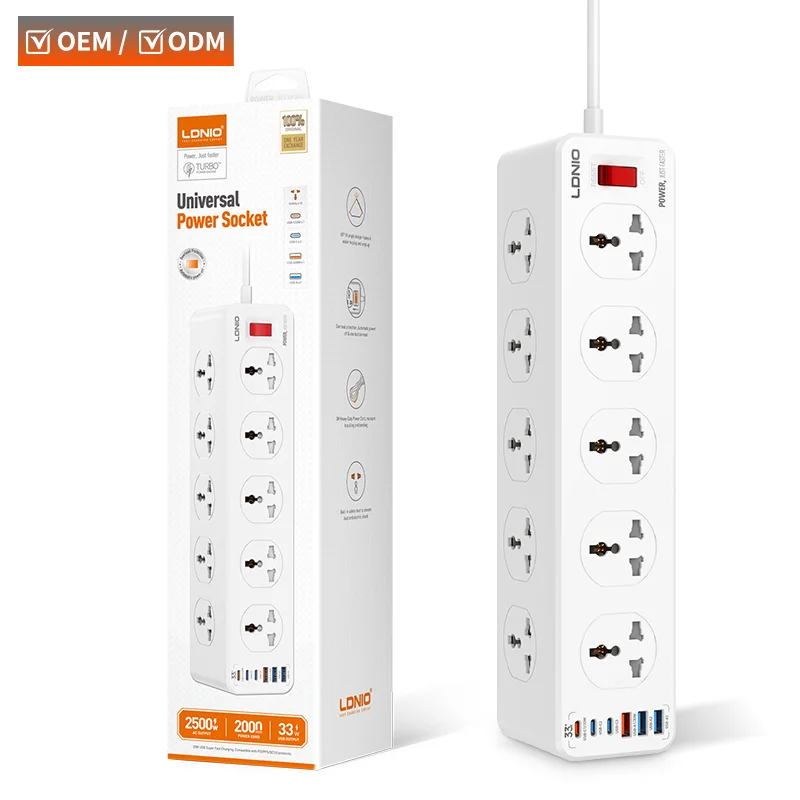 LDNIO SC10610C 10 Outlet Power Strip with 6 USB Ports Universal Socket Extension UK EU US Plug Multifunction Power Strips