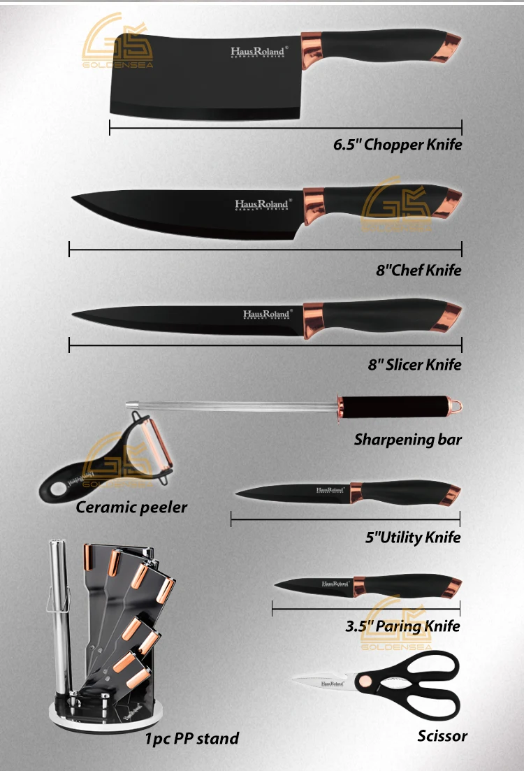 Wholesale Professional Black Luxury Stainless Steel Knife Block Set