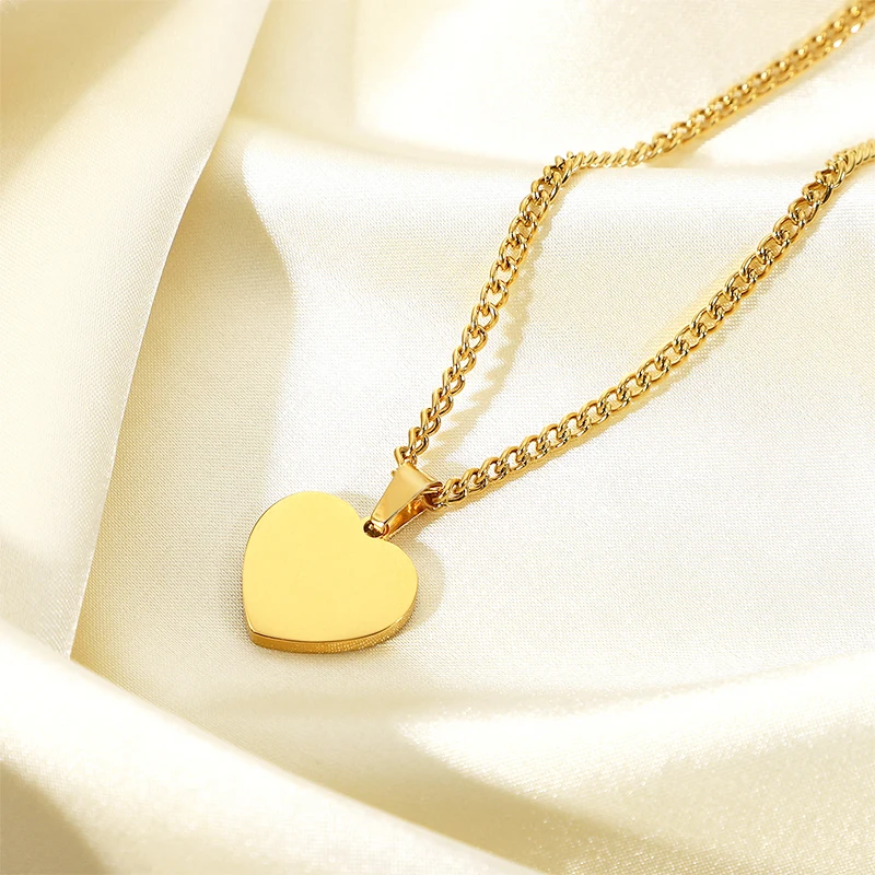 14K Women Stainless Steel Heart Lock Checkered Enamel Pendant Necklace