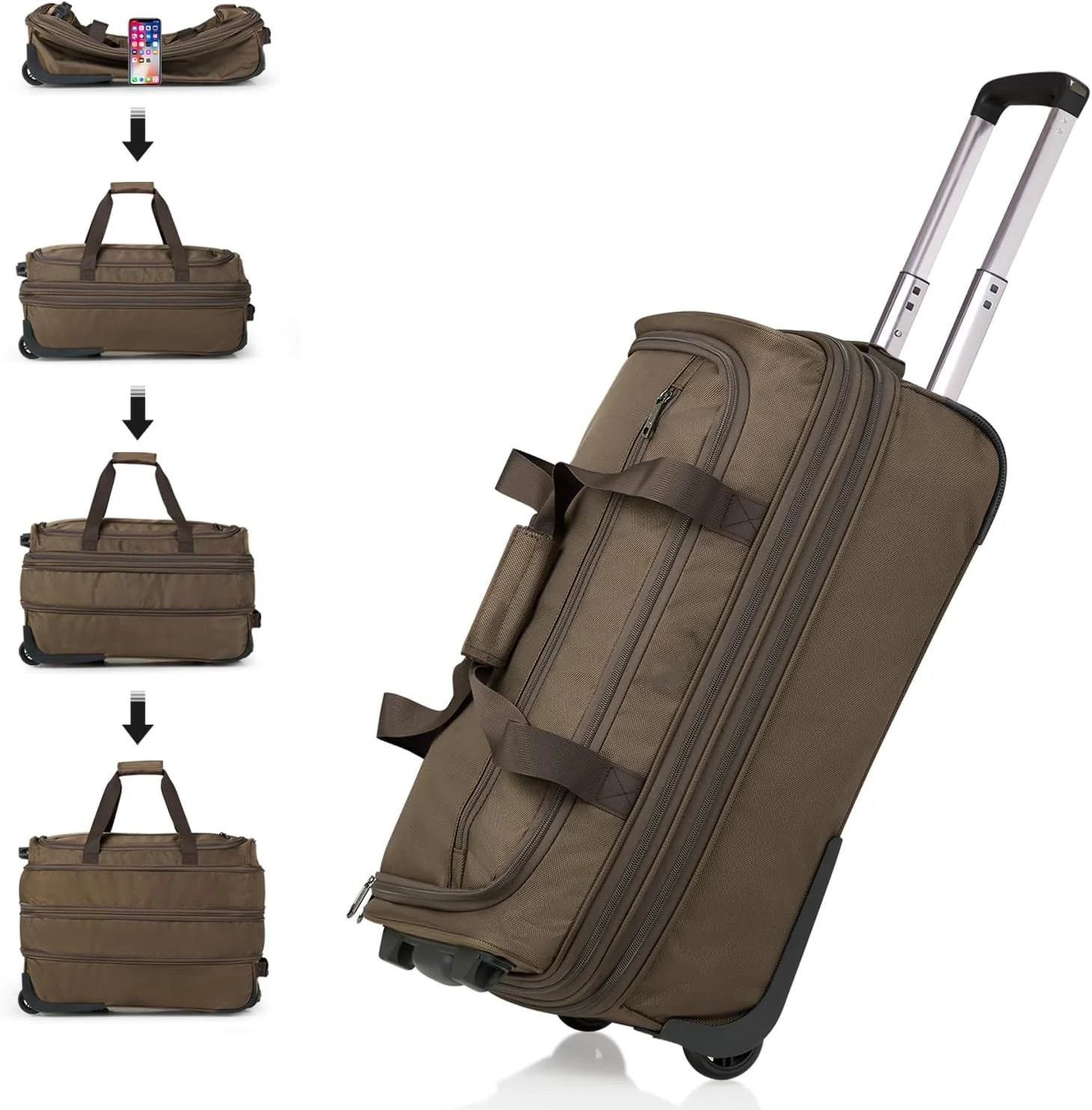 Rolling Wheeled Duffle Bag 22 Inch Expandable Checked Luggage Fabric ...