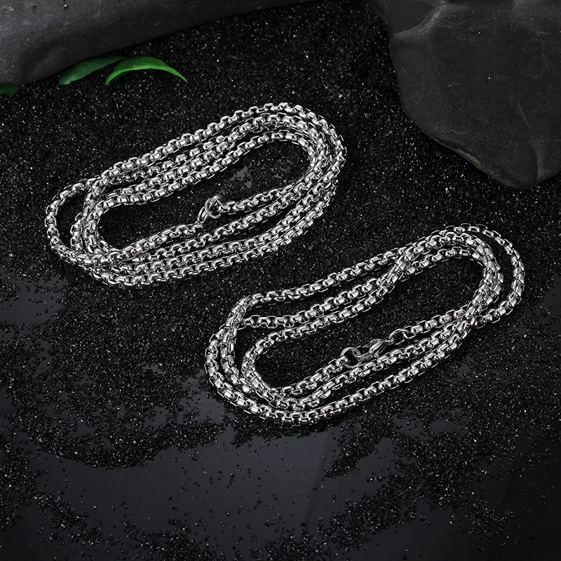 Kalen 4mm Custom Logo Design Box Chain Necklace Cadenas De Acero Inoxidable Por Mayor