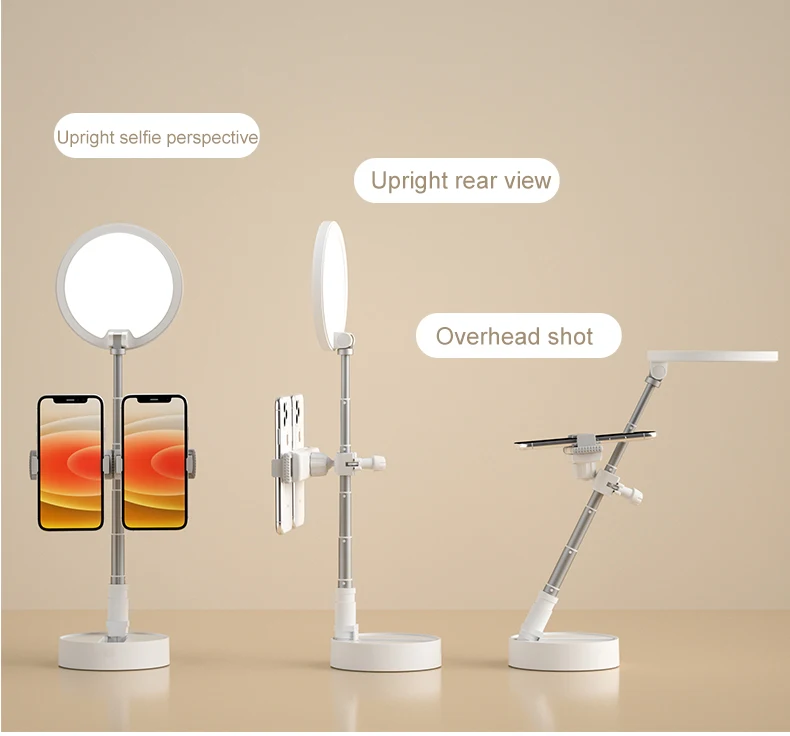 Live Video Recording LED Ring Light Adjustable Phone Stand Selfie Fill Light Foldable Desktop Lamps 3600mAh Battery