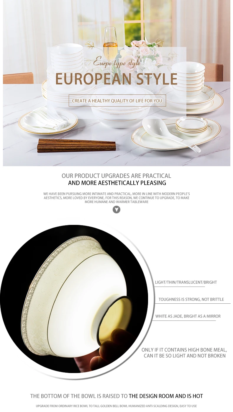 Fine Ceramic Kitchen Plate Luxury Serving Home Hotel Gold Rim Bone