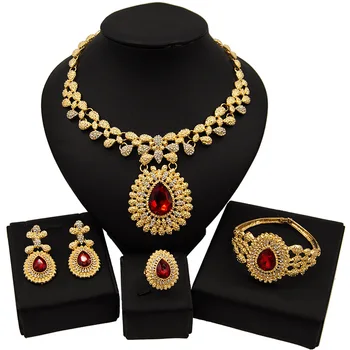 Personality Pendant Diamond Alloy Indian Bridal 18K Gold Dubai Jewellery Necklace Earring Bracelet Ring Jewelry Sets For women