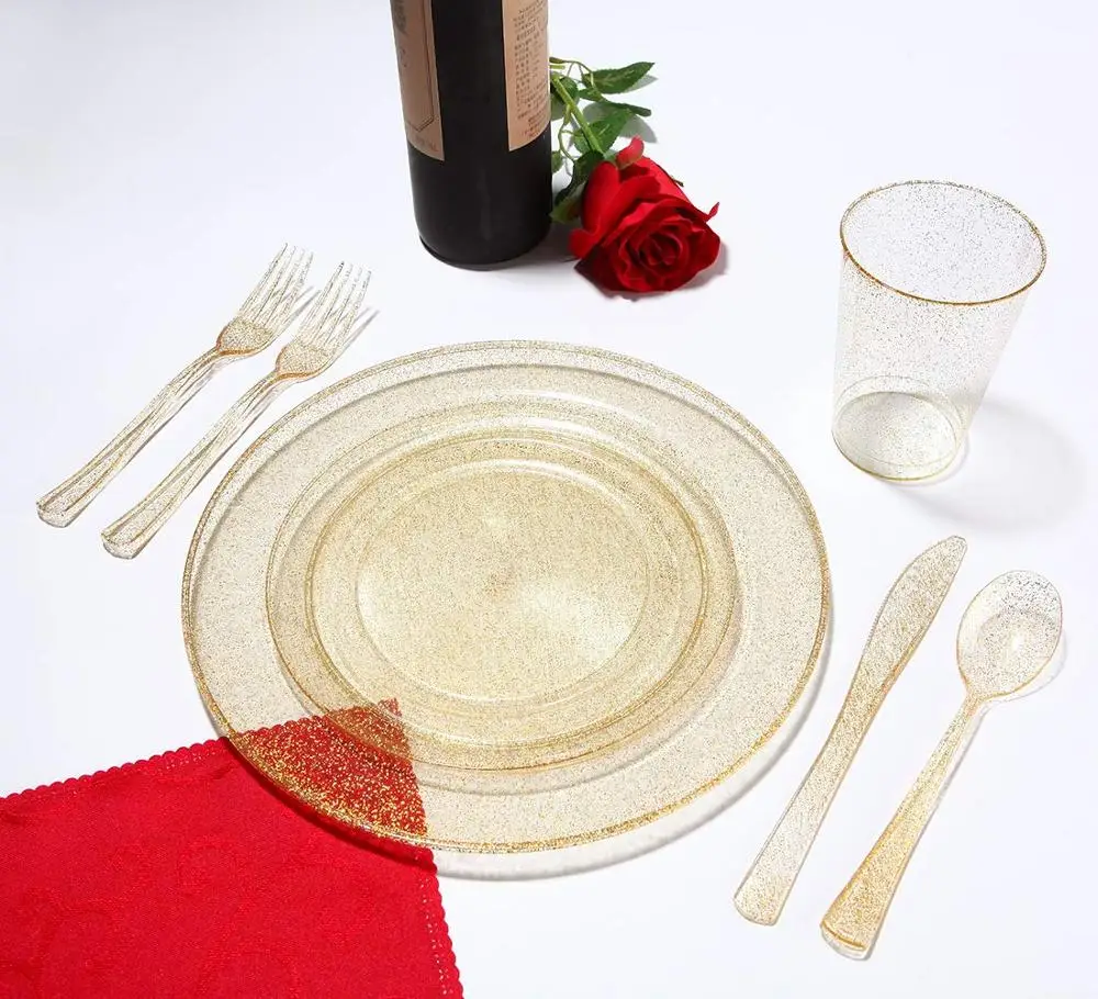 Vaisselle Fête 60 Pièces Service Assiettes Plastique LATERN 60 Pièces - 30 Plates 26cm 30 Salade 19cm - Argenté Réutilisable Assiettes Mariage Sans BPA