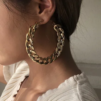 Lady Earrings Exaggerated Personality Large Circle Chain Earrings Pendant Hipster Street Auction Hot - Selling Earrings