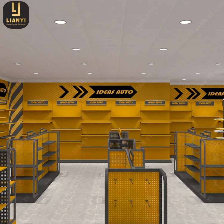 New Auto Parts Shop Design Grid Wire Modular Shelving Auto Parts Display Stand for Car Accessories