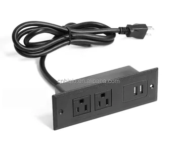 Conference Recessed Power Extension Strip,2 USB Fast Charger Ports,2 AC Furniture Outlets For Home Office
