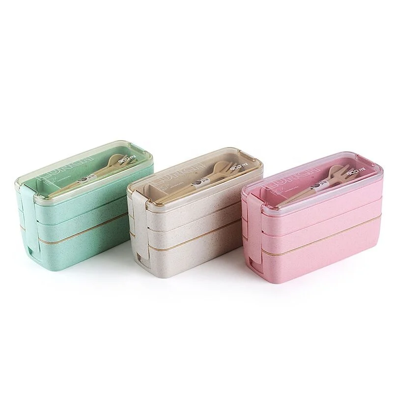 3 Layer Food Grade Eco Friendly Wheat Straw Plastic Students Bento Kid's Tiffin  Lunch Box 900 Ml with Fork and Spoon - China Kitchen Appliance and Kitchen  Equipment price