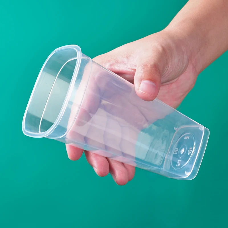 Customized Disposable Transparent Square Rigid Plastic Dessert Cup Milkshake Smoothie Coffee Cup Injection Plastic Cup
