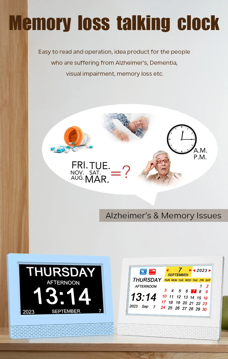 Digital Day Clock 7 Inch Led Display Time 21 Sets Of Alarm Dementia