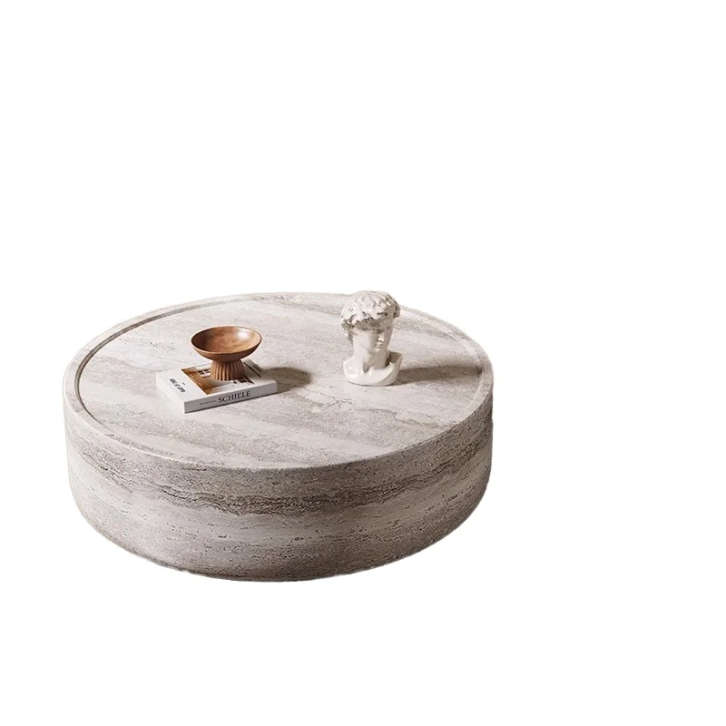 Contemporary Wabi-Sabi Style Round Natural Travertine Marble Coffee and Tea Table for Living Room