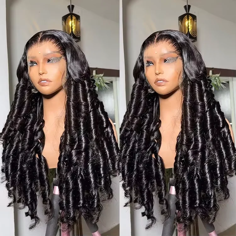 Funmi Super Double Drawn Wig,Raw Virgin Lace Front Loose Wave Bouncy Curly Wigs,Cheap HD Human Hair Wigs Chinese Hair Vendor