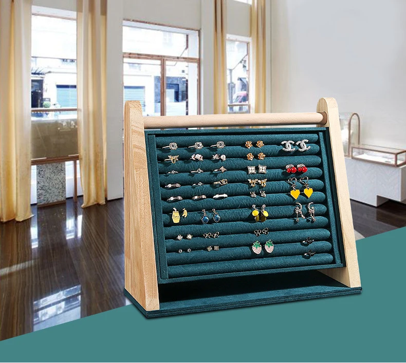 Classics Large Capacity Jewelry Display Rack Multiple Ring Earring Display Stand Solid Wood