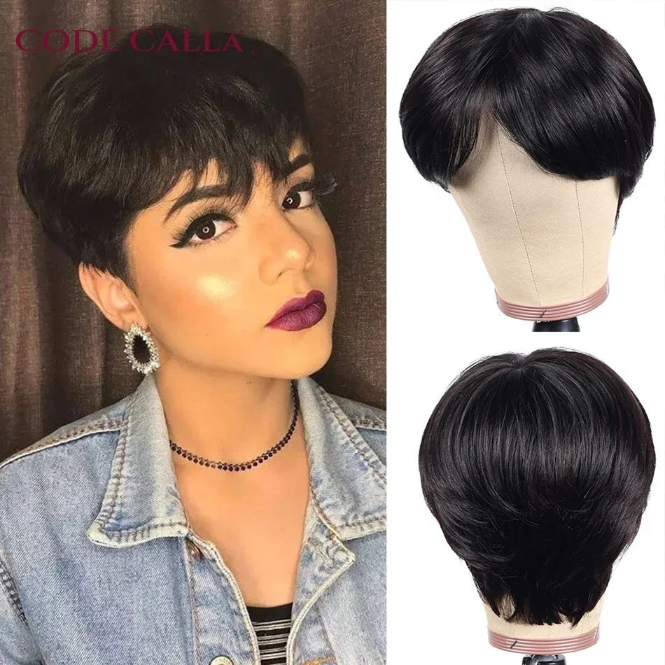 Korte Bob Glat Parykker Ægte Hår med Pandehår Brasiliansk Remy Hår Pixie Cut Paryk Naturlig Billig Parykker til Sorte Kvinder_voghion.com