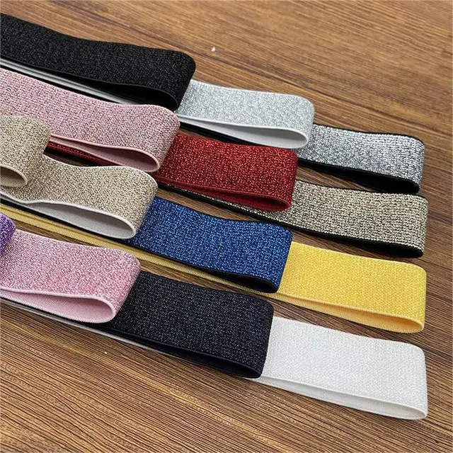 Decorative Colorful Woven Glitter Elastic Band Solid Color Gold And Silver Lurex Elastic Band