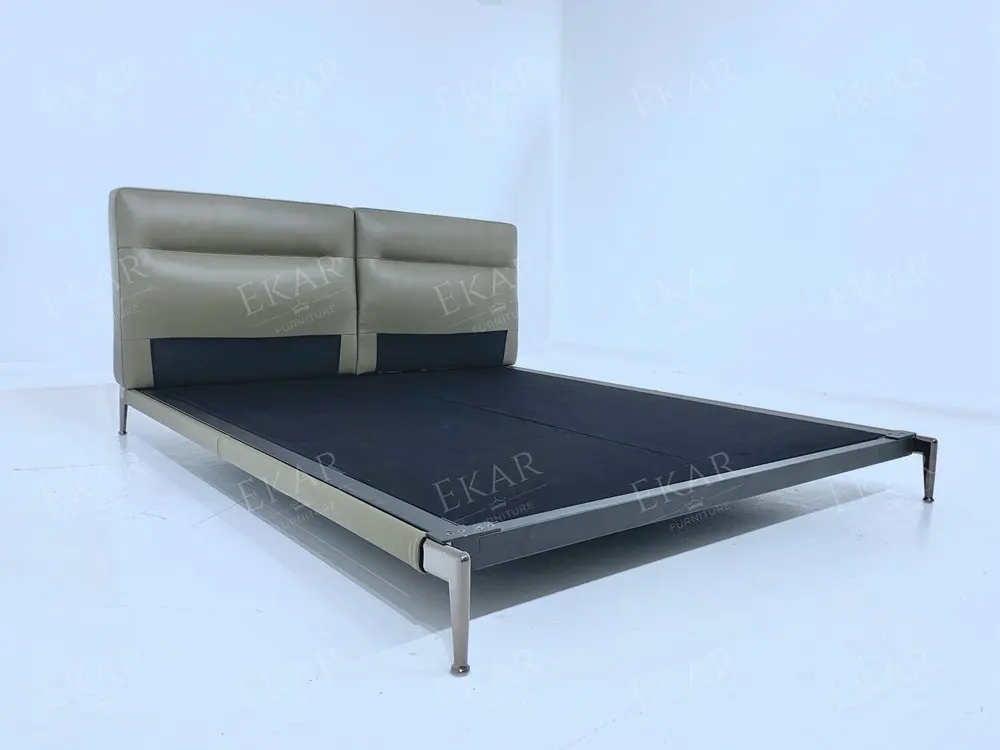 product steel frame bed frame with aluminum alloy mirrored gunmetal legs   integrated bed screen bed-69