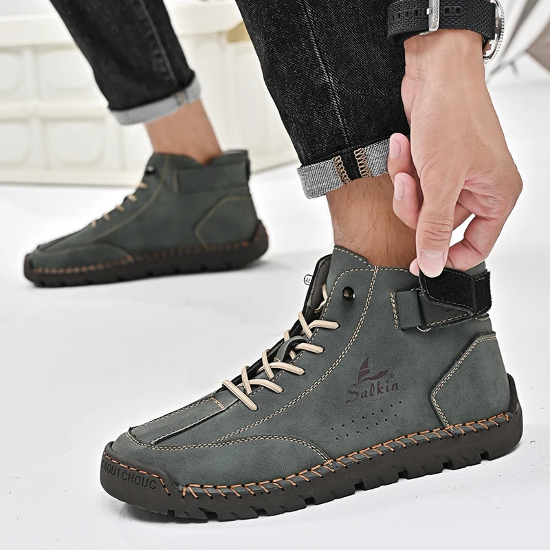 New Arrival Large Size OEM Accept Custom LOGO Hand Made Microfiber Leather Anti Slip High Top Men Casual Boots