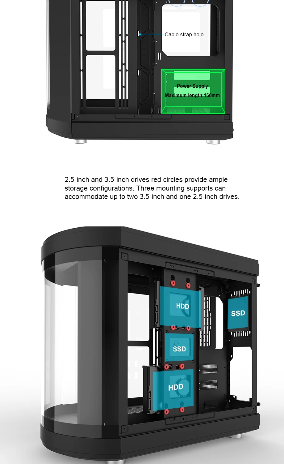 New Fashion Design Micro Atx Pc Case Water Cooling Full Tempered Glass