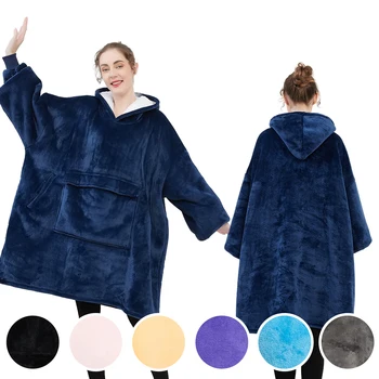 OEM High Quality Plus Size Oversized Big Plus Size Flannel Sherpa Wearable Hoodie Blanket Hooded Sweatshirt Blanket With Sleeves