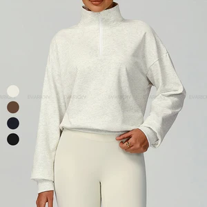 New Arrivals Loose Casual Half Zip Workout Top Woman Windproof French Terry Plain Yoga Fitness Sportswear Women's Sweatshirt