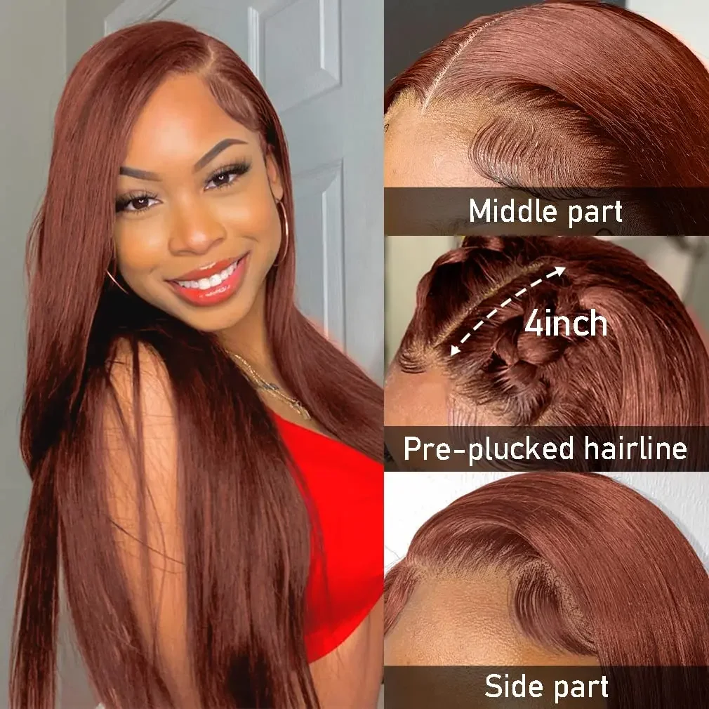 Parrucca lace front capelli umani liscia rosso bruno hd_voghion.com