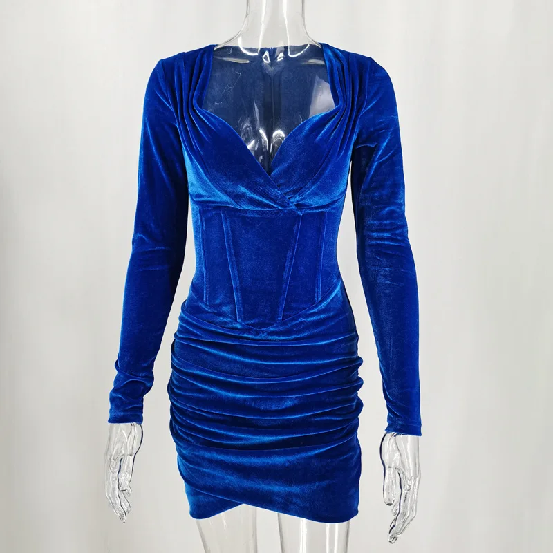 princess polly baby blue dress Blue Velvet Square Neck Bodycon Dress