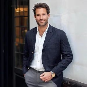 High Quality YiFeng Men's Color Polyester Cotton Breathable V-neck Digital Printed Single Breasted Vintage Casual Business Suit