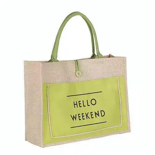 Custom Sublimation Printing logo Reusable Burlap Handbag Jute Portable Shopping Gift Bag Women Waterproof Linen Tote Bag