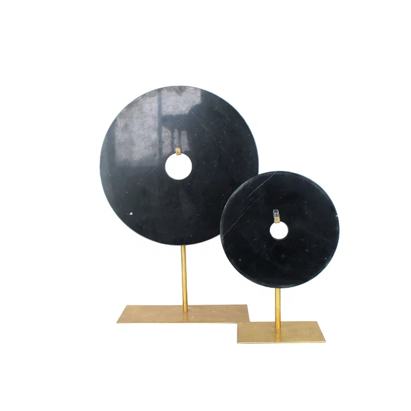 Wholesales Black Round Marble Statue with Metal Base Tabletop Home Decor