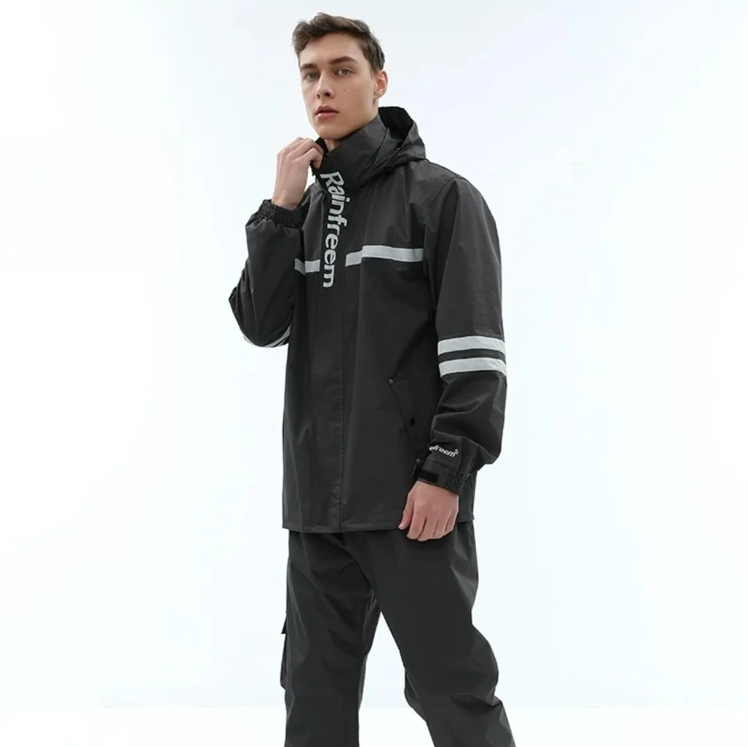 Hot Sale 3M High Reflective Raincoats Adult Outdoor Work Fashion Raincoat Unisex Hooded Waterproof Suit