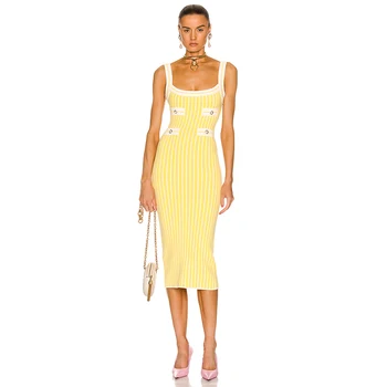 Summer New Striped Sleeveless Dress for Women Cotton Blend Knit Midi Dress