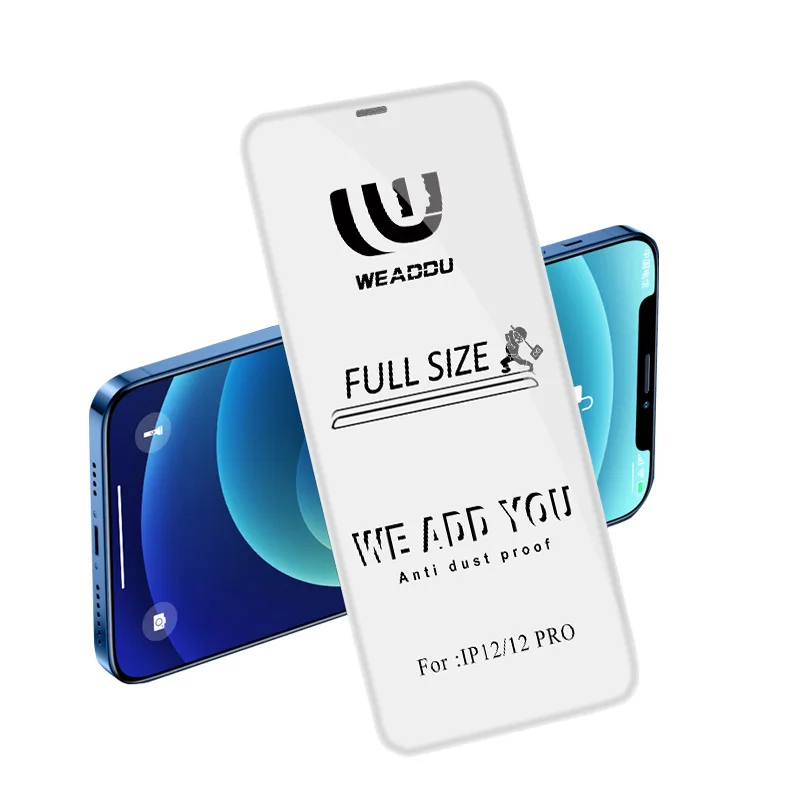 Weaddu Full Size with Dust Net Dustproof Tempered Glass Screen Protector for iphone 12 Protector De Pantalla Vidrio Templado