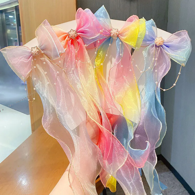 Coppia Fermagli Per Capelli Alligatore Con Nastro Arcobaleno – Piccoli Fiocchi Per Bambine