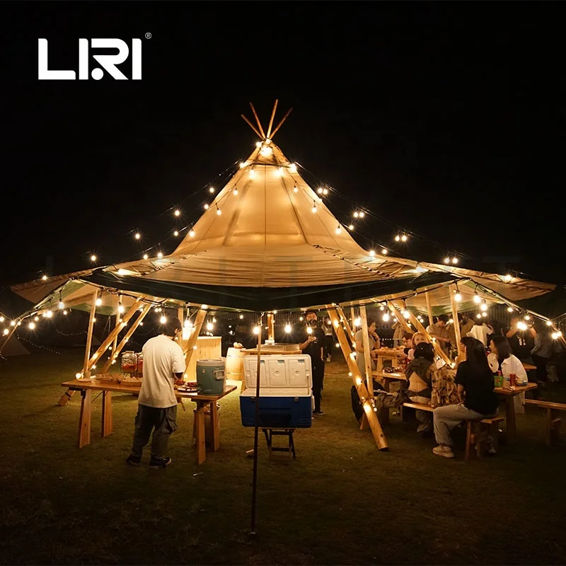 Large Waterproof Wood Canvas Tipi Event Camping Teepee Tent with Inner