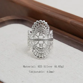 Hollow Out Vintage Fine Lace 925 Sterling Silver Open Width Ring