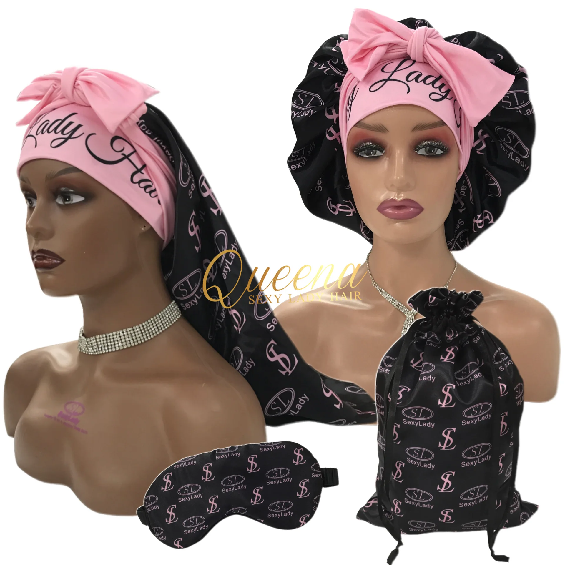 Wholesale free logo free sample luxury hair head satin bonnets with logo  custom long bonnet for braids with snap From m.