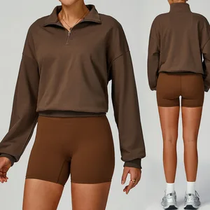 Bnice 2040 Women Fall and Winter Sportswear Long Sleeve Fitness Top Zipper Sweatshirt Casual Loose Windproof Warm Gymwear