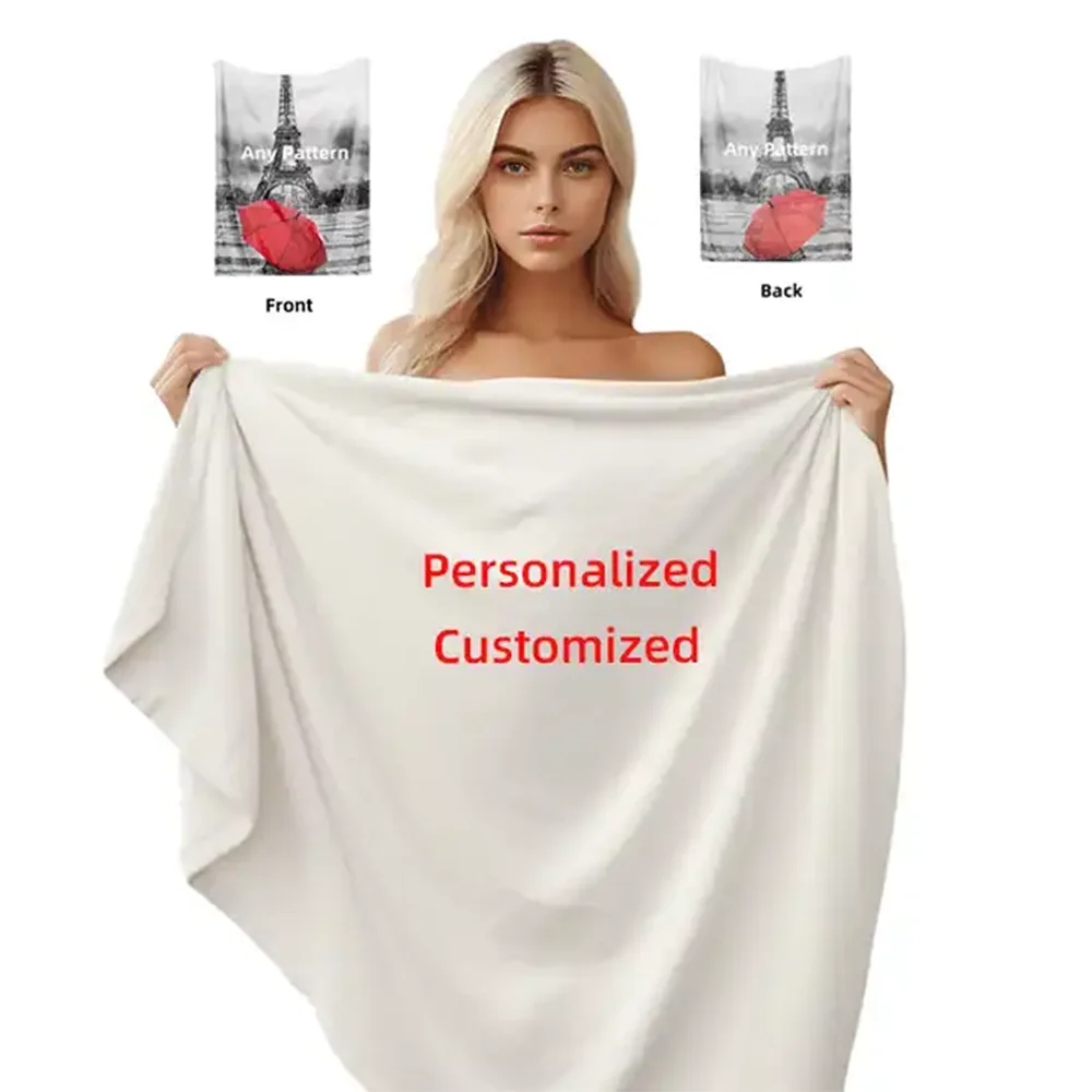 Custom On Demand Printing Personalized Fluffy Sherpa Fleece Plush Throw
