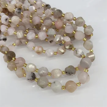 Natural Gem Pink Opal 7-8mm Faceted Spiral Ladder Twist Bead Loose Beads for Jewelry Making Bracelet Necklace Earrings