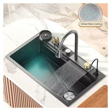 SUS304 stainless steel handmade nano sink modern waterfall kitchen sink multi-functional sink for kitchen