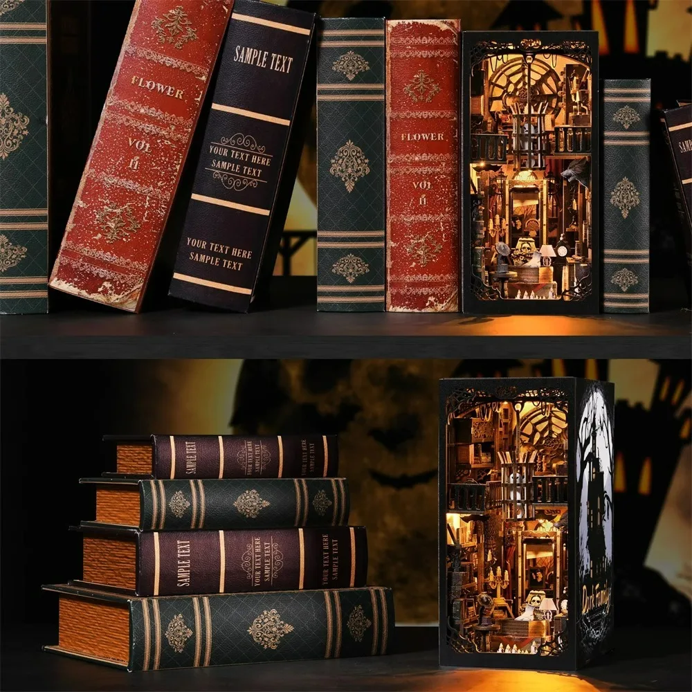 product book nook wooden puzzle kit   3d miniature bookshelf model fun diy project  thoughtful gift idea572-2
