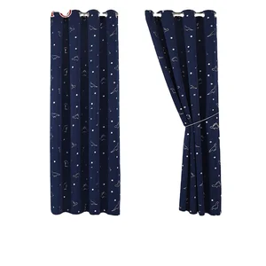 Decoration European and American Style One Piece Gold Foil Printed Blackout Navy Blue Curtains for Kid Room